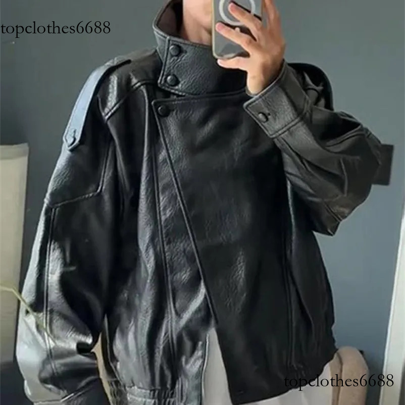 Stand Collar Womens Jacket Full Sleeve Double Button Solid Female Leather Jackets 2025 Autumn Fashion High Street Lady Outwears y250919