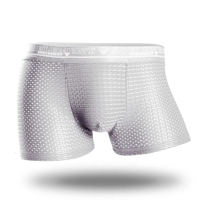 Mens Ice Silk Underwear Boxers Mesh Eye Waist Breathable Summer Sexy 250417