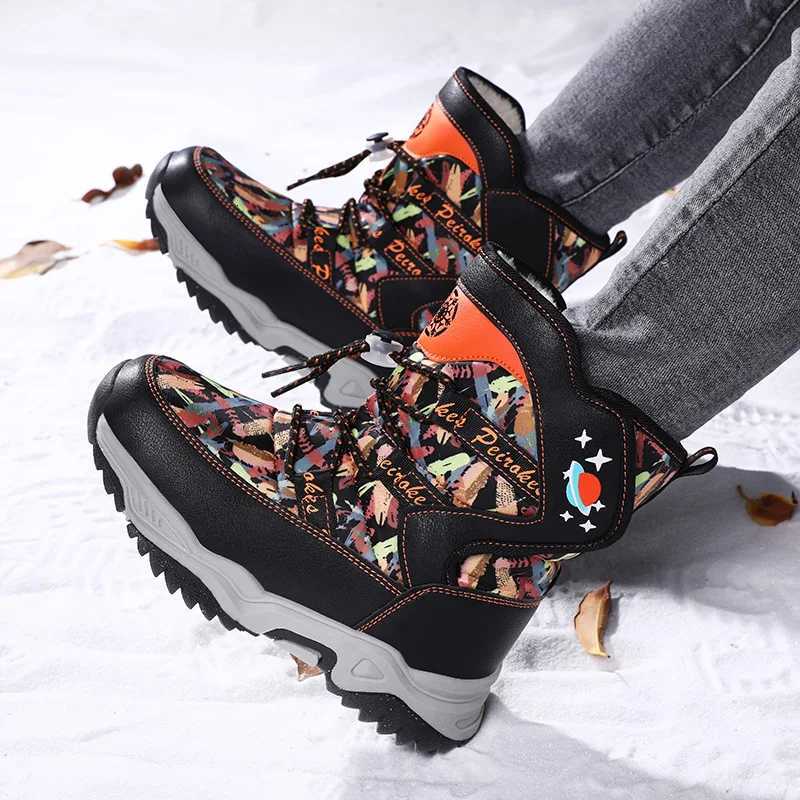 Kids Boots Winter Plus Velvet Warm Boy Snow Booties Cotton Lining Water Proof Children Leather Shoes Outdoor Activity SuppliesW251121