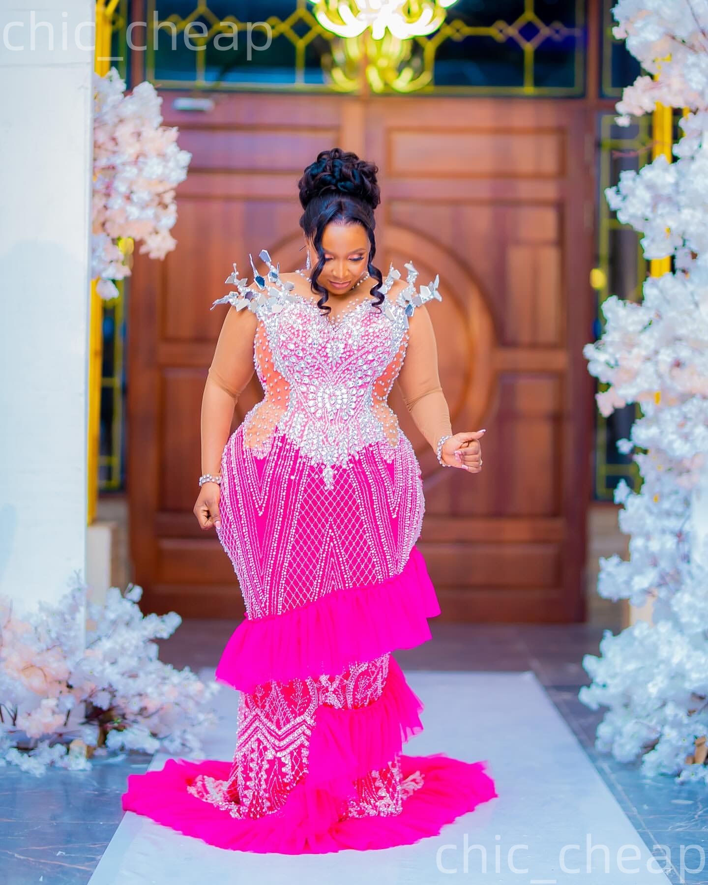 Aso Ebi Fuchsia Mermaid Prom Dresses 2026 Beaded Crystals Sequined Evening Formal Party Second Birthday Engagement Gowns Plus Size Dress For Special O