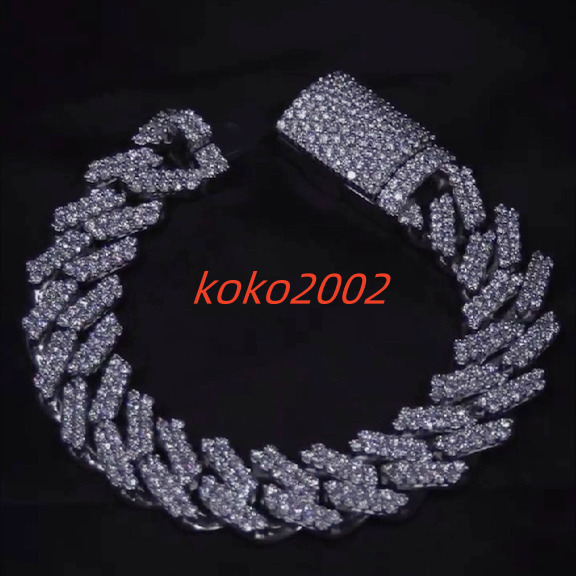 14mm Wholesale Moissanite Bracelet Thick Fully Iced Out Men 925 Sterling Silver Hiphop Moissanite Cuban Bracelet