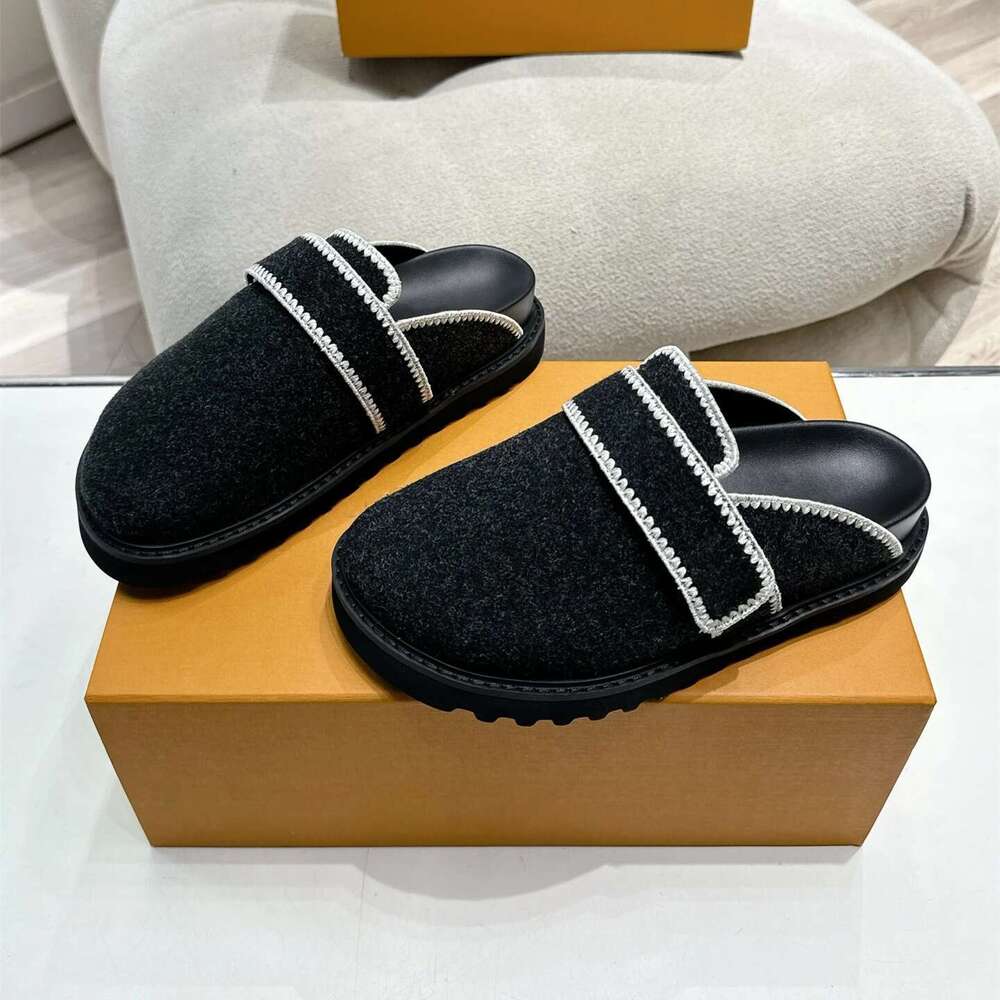 Women Size34-41 Natural Cow Suede Slippers Flat Platform Mules Round Toe Solid Colors Designer Shoes atillas De Mujer