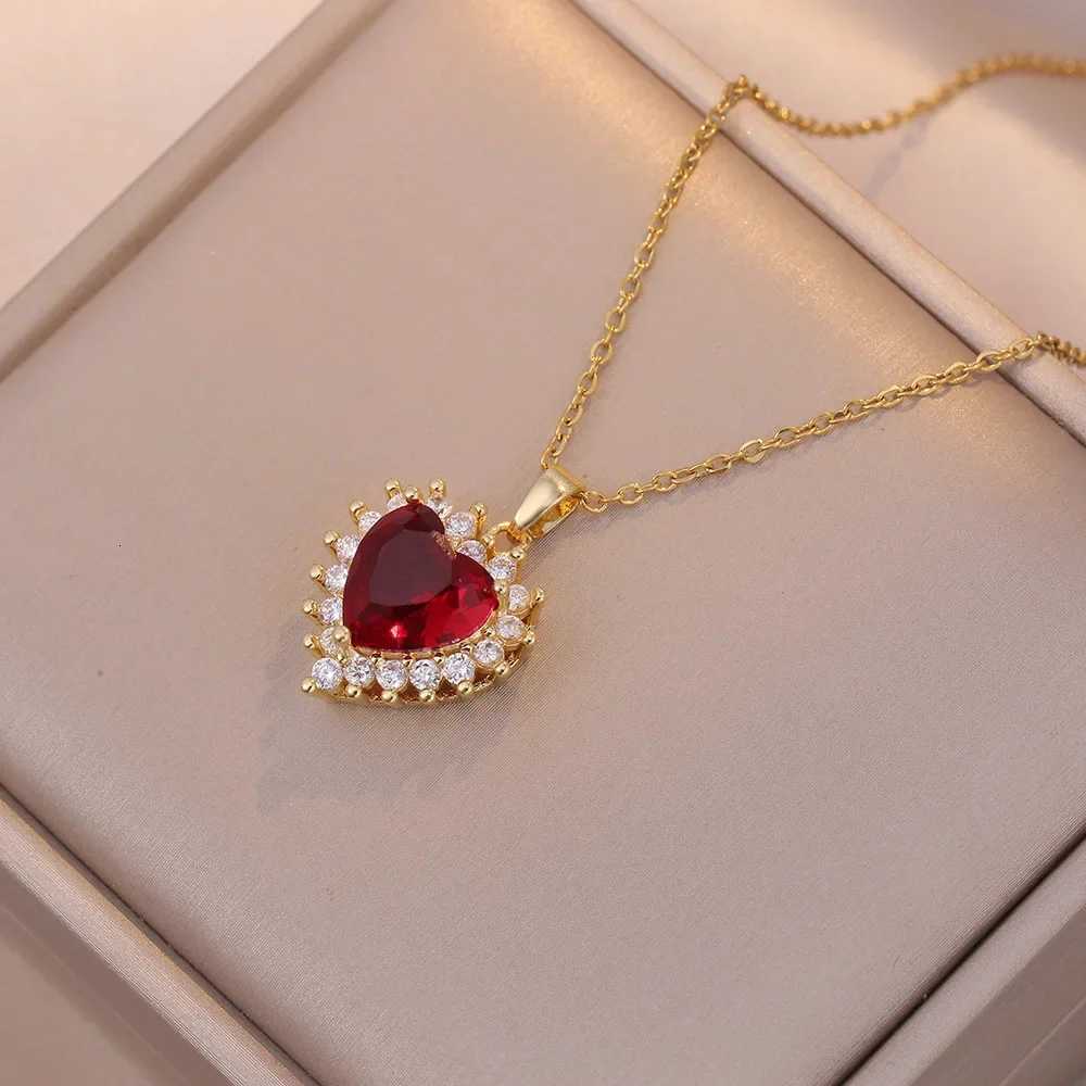 Sweet Romantic Love Studded with Zircon Ruby Earrings Ring Necklace Stainless Steel AccessoriesXJ251121