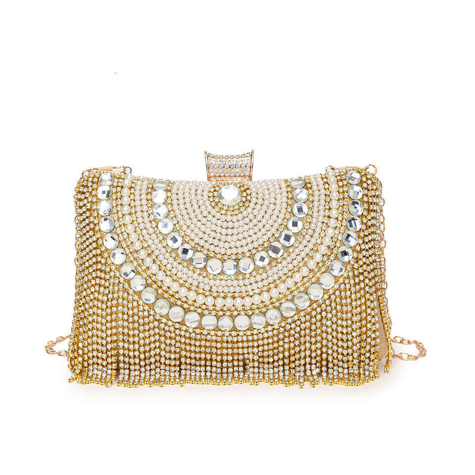 Evening gown bag pearl chain bags minimalist banquet women's 2025 new shoulder bags fashionable chain shoulder bags crossbody bag, elegant crysta
