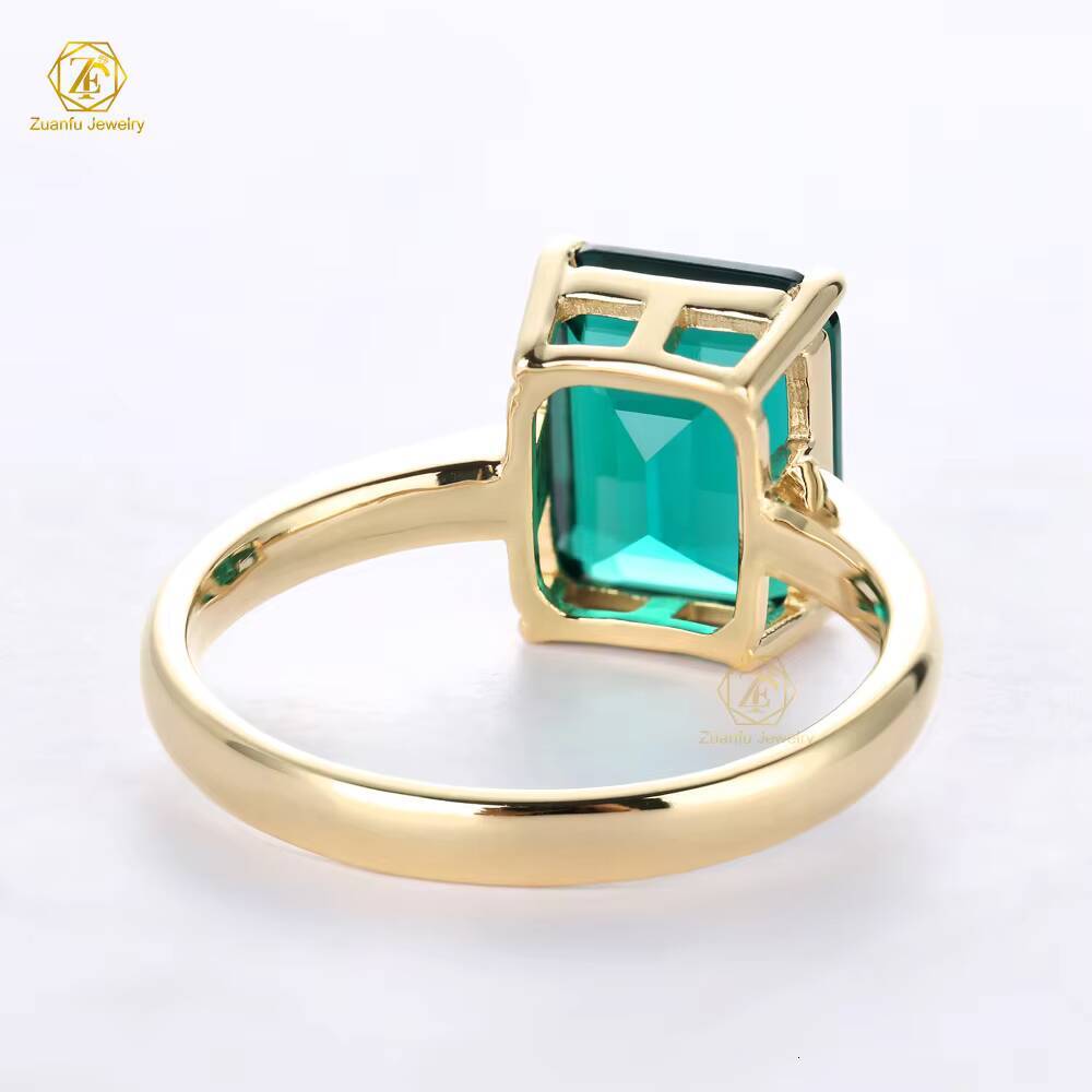 2025 Trendy 14K Yellow Gold Classic Style 810mm Lab Grown Zambia Emerald Gemstone Ring Wedding Engagement Jewelry Emerald Cut