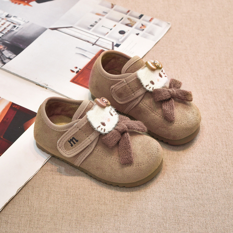 New designer leather shoes, double cotton velvet children's shoes, winter new cartoon baby, little girl fashion princess shoes