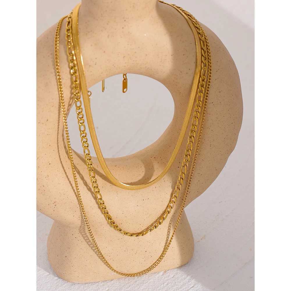 Yhpup Stainless Steel Chain Layered Necklace Separated Set for Women Statement Golden Metalic Waterproof Collar Necklace JewelryXJ251121