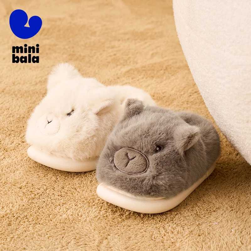 Mini Balabala Cotton Slippers Boys and Girls Winter Stylish Plush Warm Baby Home Shoes for Indoor UseW251121