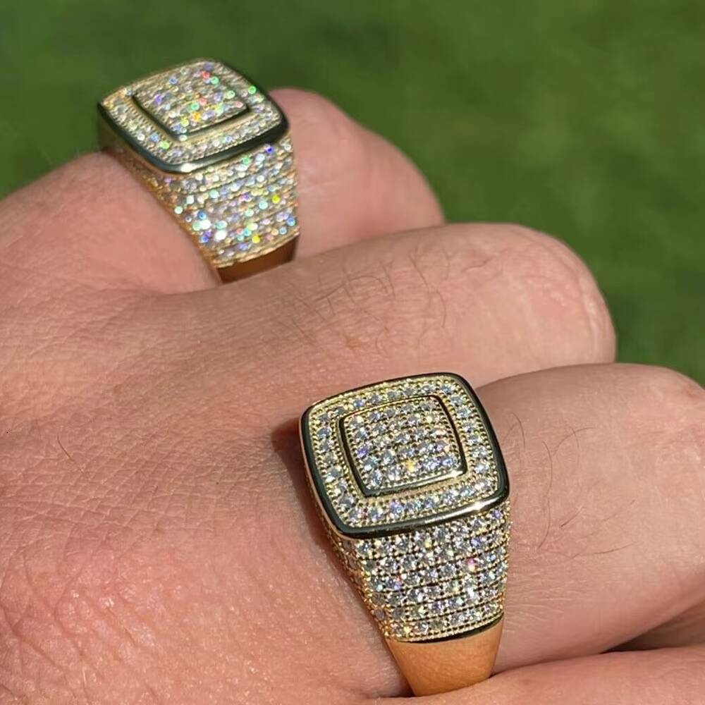 Custom Two-Square Moissanite Diamond Men Ring with 925 Sterling Hip Pop Fashion Jewelry for Weddings and Parties