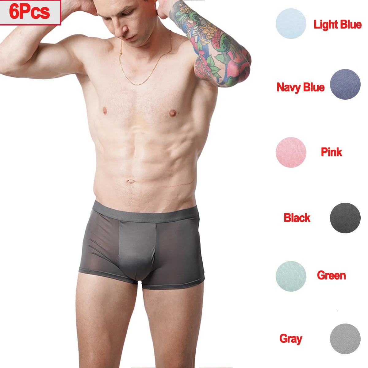Mens boxing shorts summer cool ice silk mens breathable underwear 6 pieces 250417