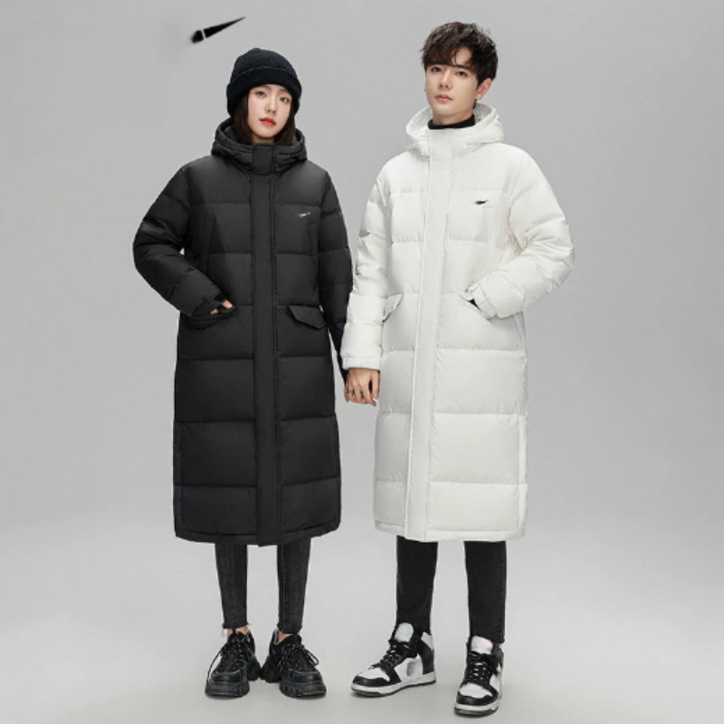 Winter Korean Long Down Jacket Men's Sports and Leisure Long Over-the-knee Thick Couple Hooded Cold Coat Women