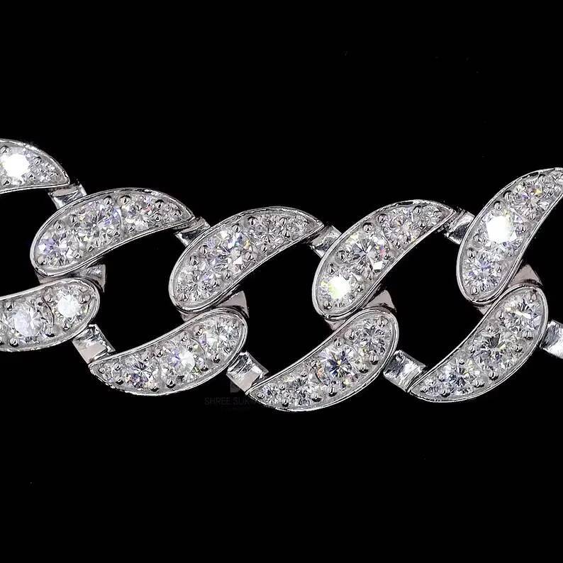 12mm White Gold Color Silver 925 Cuban Link Chain Moissanite D Color VVS1 Diamond Hip Hop Jewelry Rapper Mossanite Cuban Chain