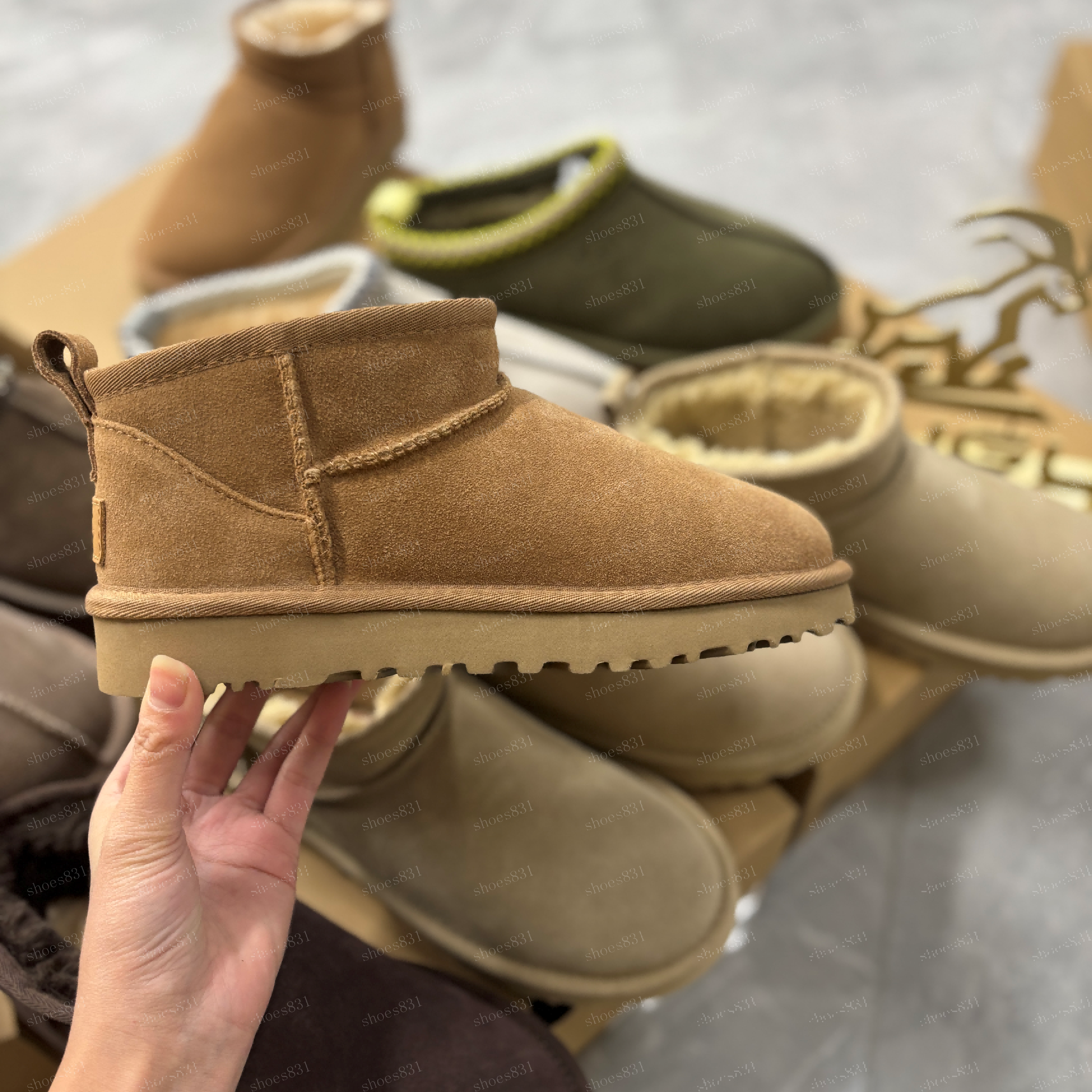 Tasman Slippers Tazz women Sand platform Boot Sheepskin slide Ultra Mini Platform Boot keep warm slipper chestnut suede men shoes Wool Fall Size 35-43