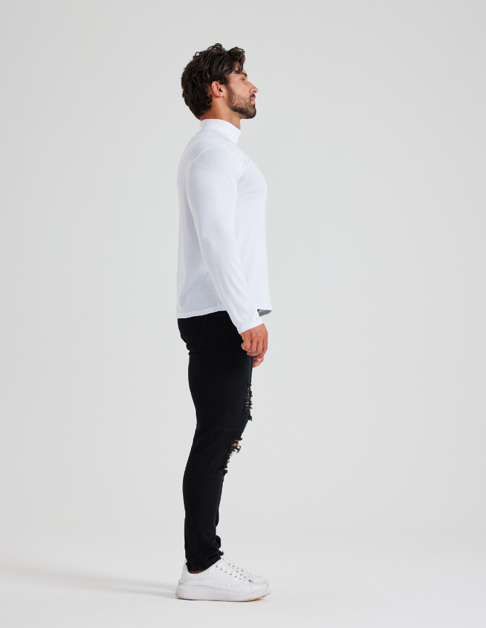 Snowasis Men's T Shirts Cotton Spandex Material LARGE Elastic Turtleneck Pullover sweater Slim Fit Long Sleeve Knitted Casual Sweatshirts For Aut