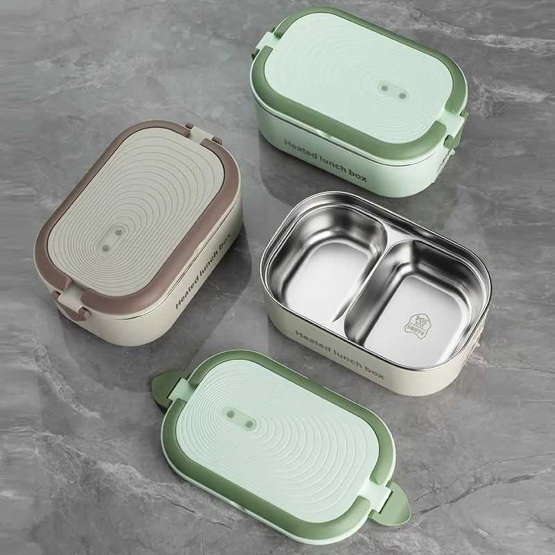 EU US Plug Electric Heated Lunch Box Meal Food Heater 220V 110V 1L Travel Outdoor Work Food Warmer Container Stainless Steel SetM251121