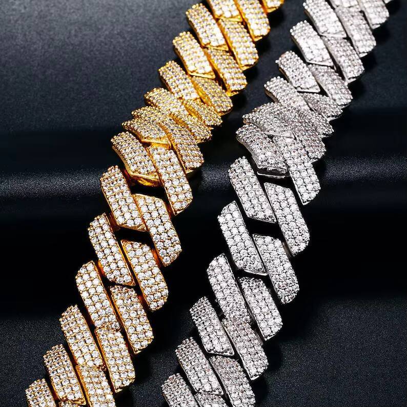 Iced Out 20mm 3 Rows S925 D Color Cuban Chain VVS Diamond Hip Hop Jewelry PendantMoissanite Cuban Link Chain