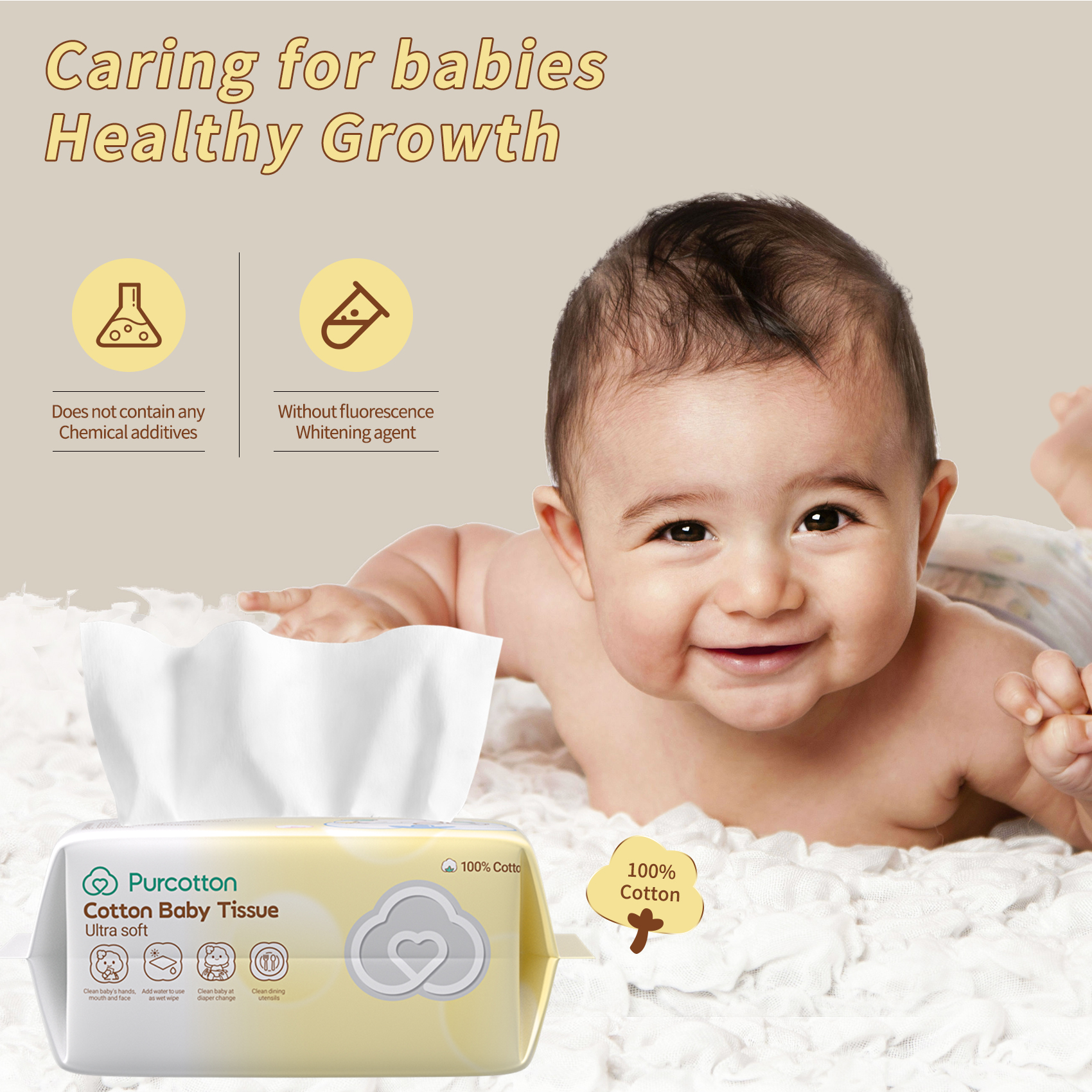 1 Pack,80 PurCotton 100% USA Cotton Facial Tissues, Ultra-Soft Baby Tissue Dry Wipes | Ultra Soft Face Towels | Wet And Dry Use