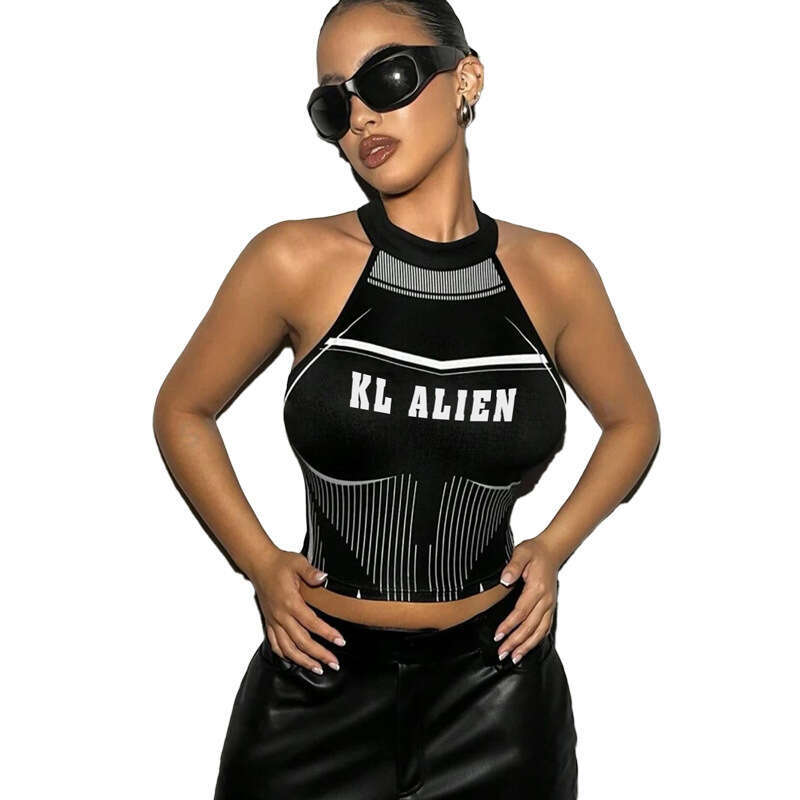 hoodie Women's Wear Autumn New Women's Fashion Trend Letter Print Hanging Neck Sleeveless Slim Fit Short Vest jacket