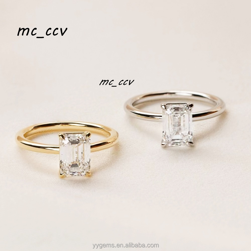 14K 18K Solid Gold Emerald Cut 3CT Moissanite 4 Prongs Solitaire Wedding Ring Fine Jewelry Women Engagement Rings