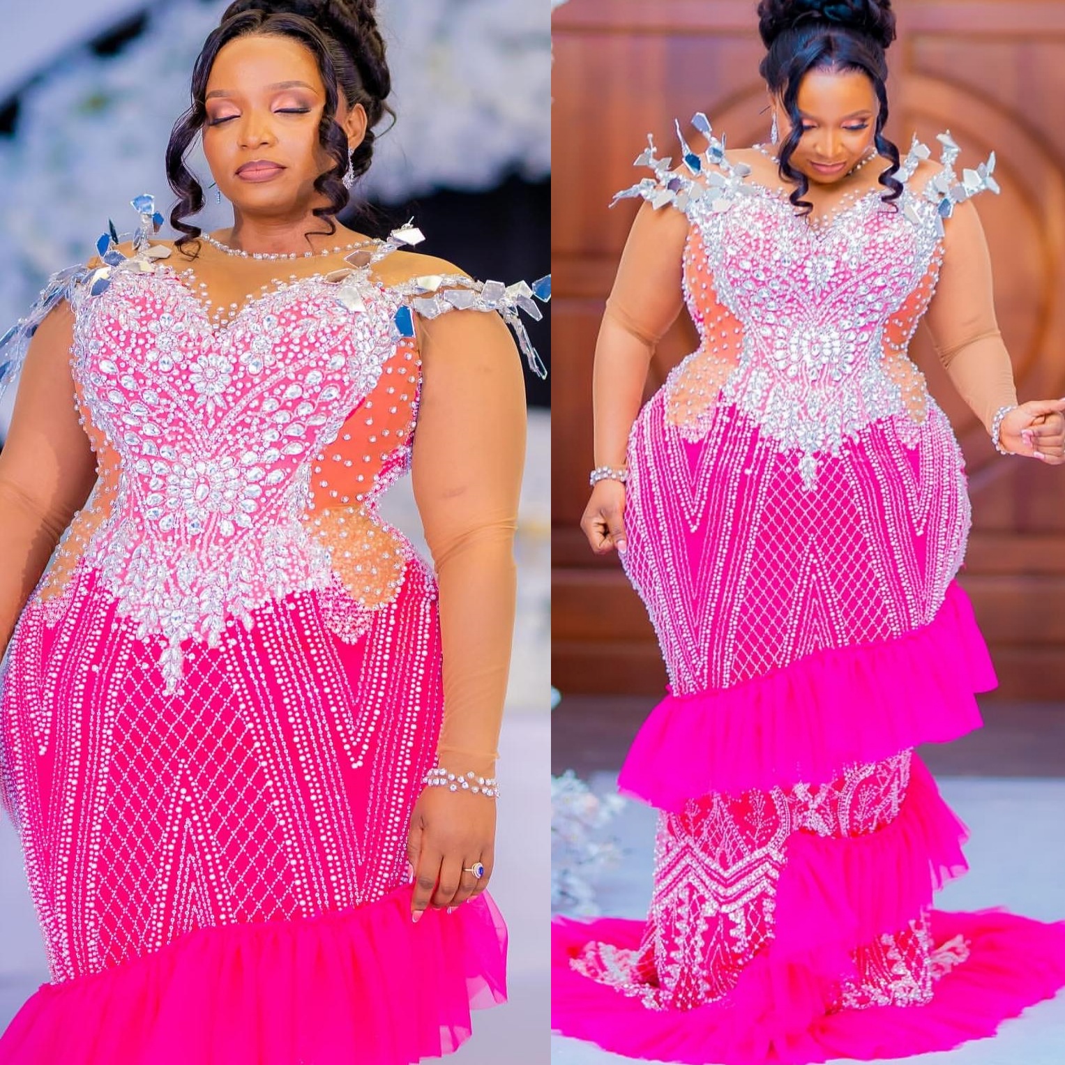 Aso Ebi Fuchsia Mermaid Prom Dresses 2026 Beaded Crystals Sequined Evening Formal Party Second Birthday Engagement Gowns Plus Size Dress For Special O