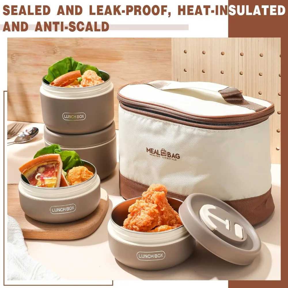 4-Piece Insulated Bento Box Set Stainless Steel Microwave Safe Leakproof Thermal Food Container with Bag 74ozM251121
