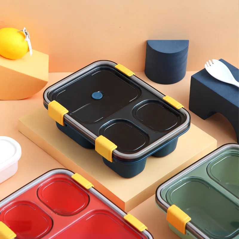 1Pcs Single Layer Plastic Lunch Box 4 Compartments Microwave Safe Leakproof Bento Container for Adults StudentsM251121