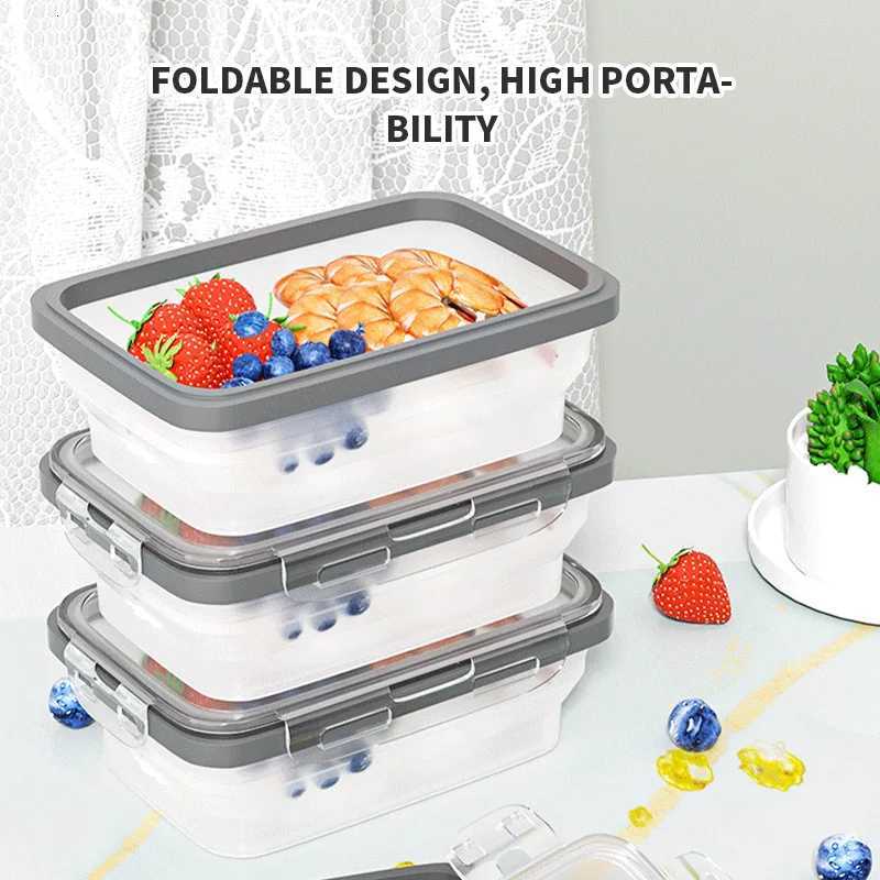 Collapsible Silicone Food Storage Container Leftover Meal box For Kitchen Bento Lunch Boxes Microwave and Freezer SafeM251121