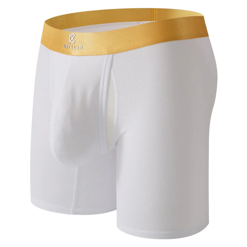 Mens boxer underwear summer silk quick drying long leg sports breathable mesh independent pocket 250417