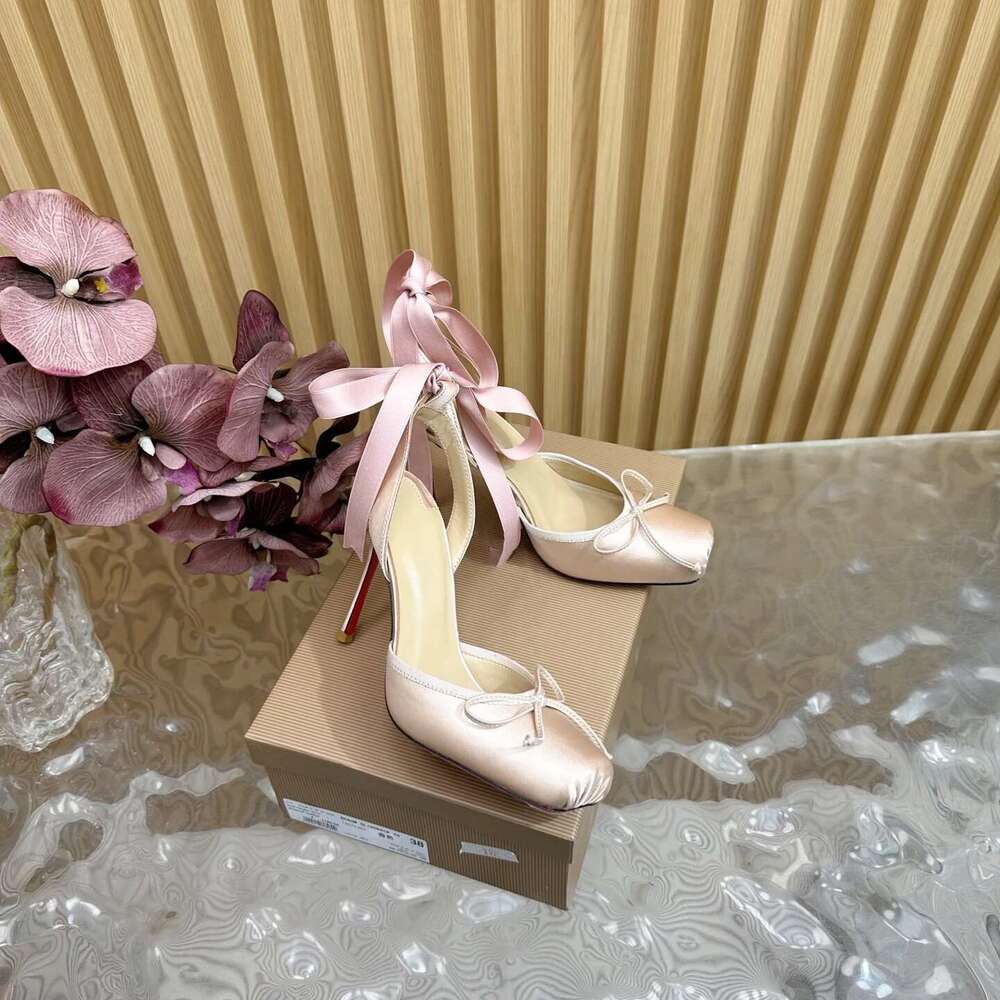 Women Size35-42 Silk Genuine Leather Pumps Super High Heels Butterfly Knot Ankle Strap Designer Shoes atillas De Mujer