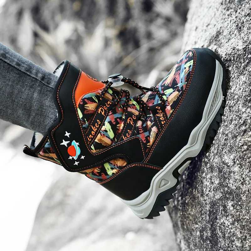 Childrens Snow Boots Boys Warm Thick Plush Outdoor Sports Hiking Cotton Boots Winter Trendy High Top Walking Shoes for KidsW251121