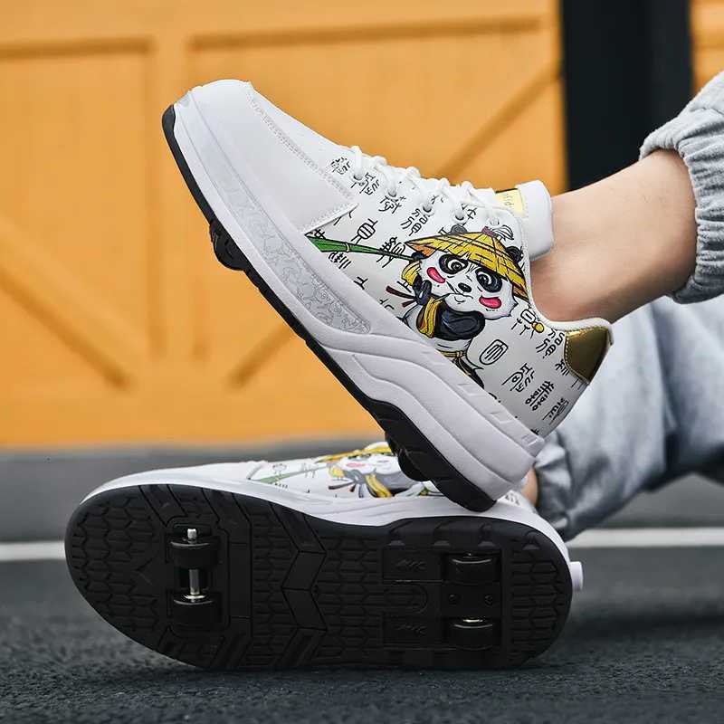 Children Roller Skating Shoes Comfort Leather Wear Resistant Four Wheel Adult Fashion Lace-up Sports Shoes 2025 New Board ShoesW251121