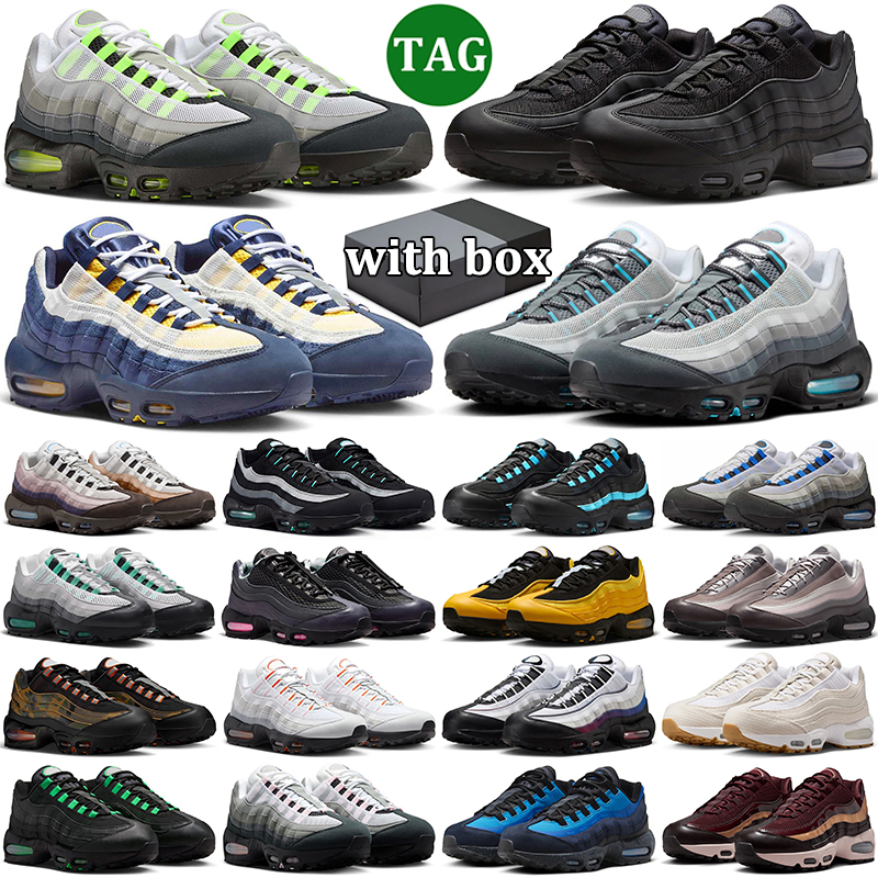 with box 95s classic running shoes men women designer airmac 95 sneakers triple black white green grey navy blue grey red mens womens outdoor sports trainers