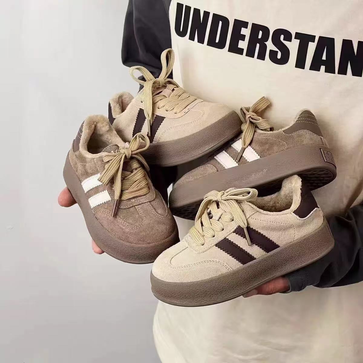 New wool lined designer children's shoes, boys' cotton shoes, winter casual sports shoes, retro girls' training shoes