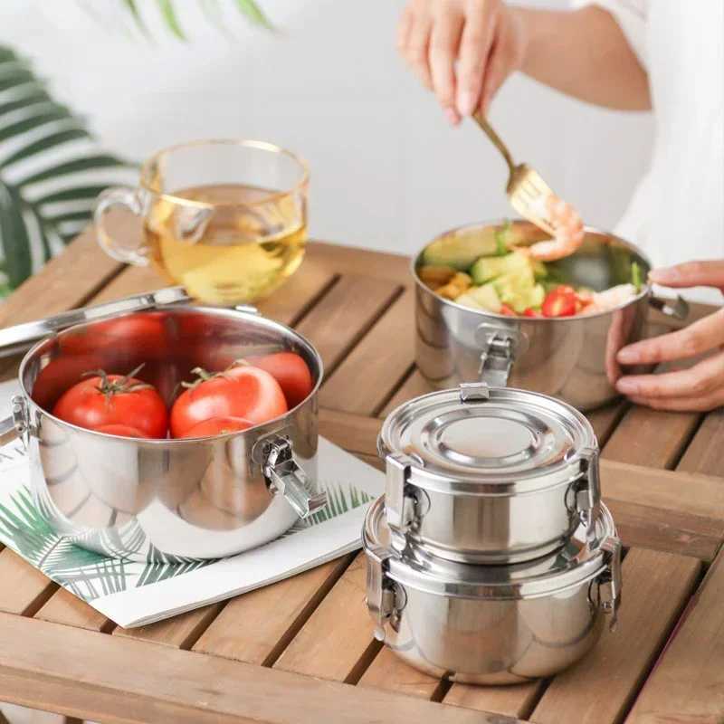 Korean Lunch Box Stainless Steel Large Capacity Bento Sealed Leak-proof Picnic Storage Box Vegetable Fruit Fresh-keeping BoxM251121