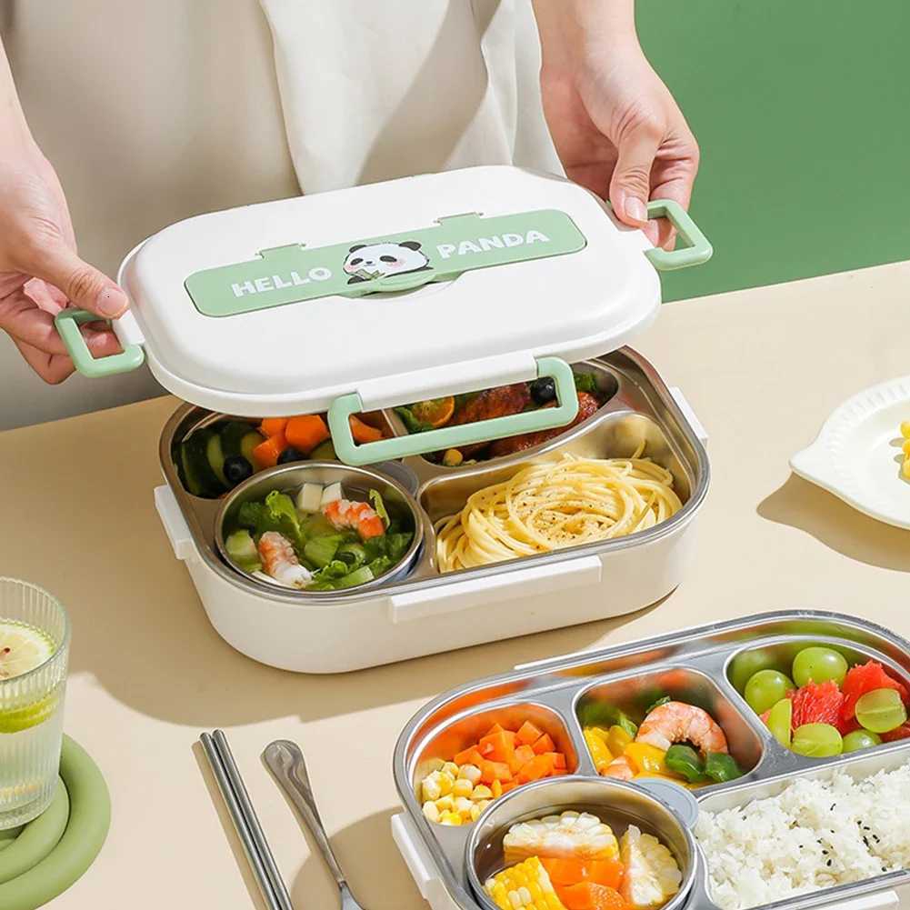 Stainless Steel Leakproof Lunch Box Microwave Safe 2/4/5 Grids Lunch Container with Cutlery Set Panda for Children School PicnicM251121