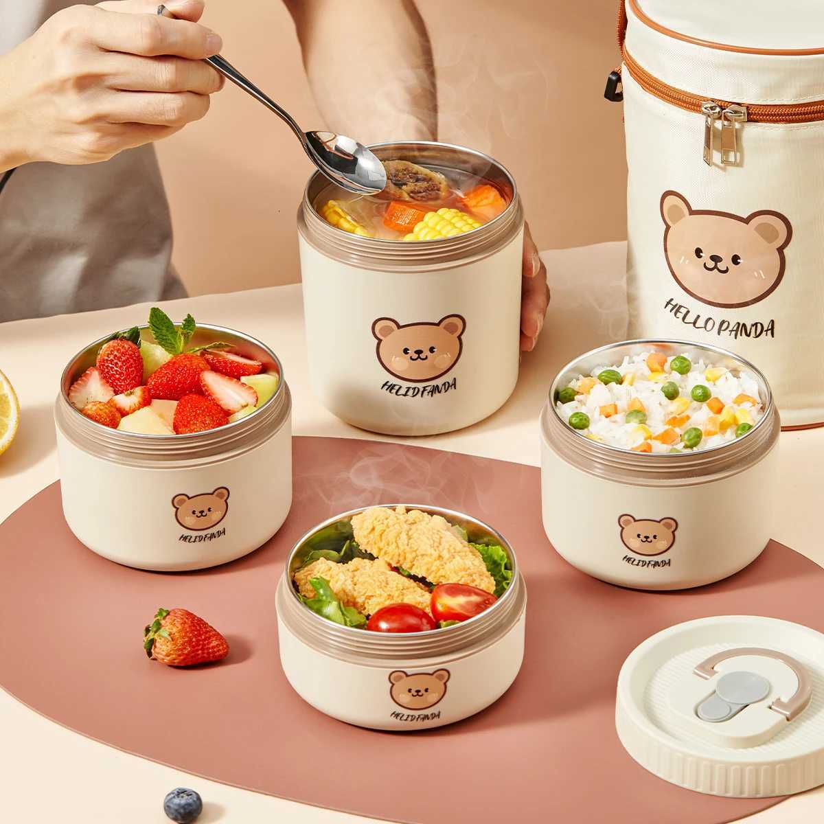 WORTHBUY Portable Insulated Lunch Box 304 Stainless Steel Fruit Salad Food Container Leak-proof Bento Box Microwave HeatableM251121