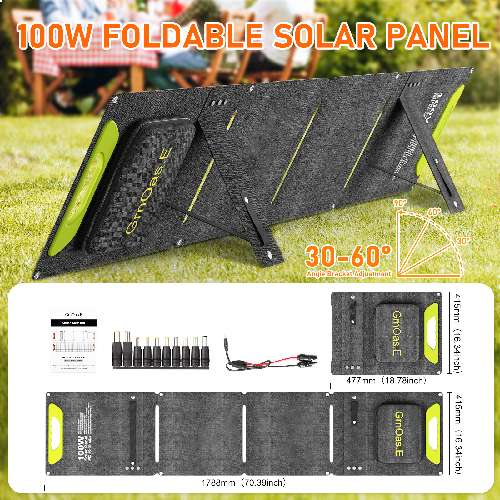 GrnOas.E 100W Foldable Solar Panel Kit with Controller, Charger for Laptop,Road & Camping Trips