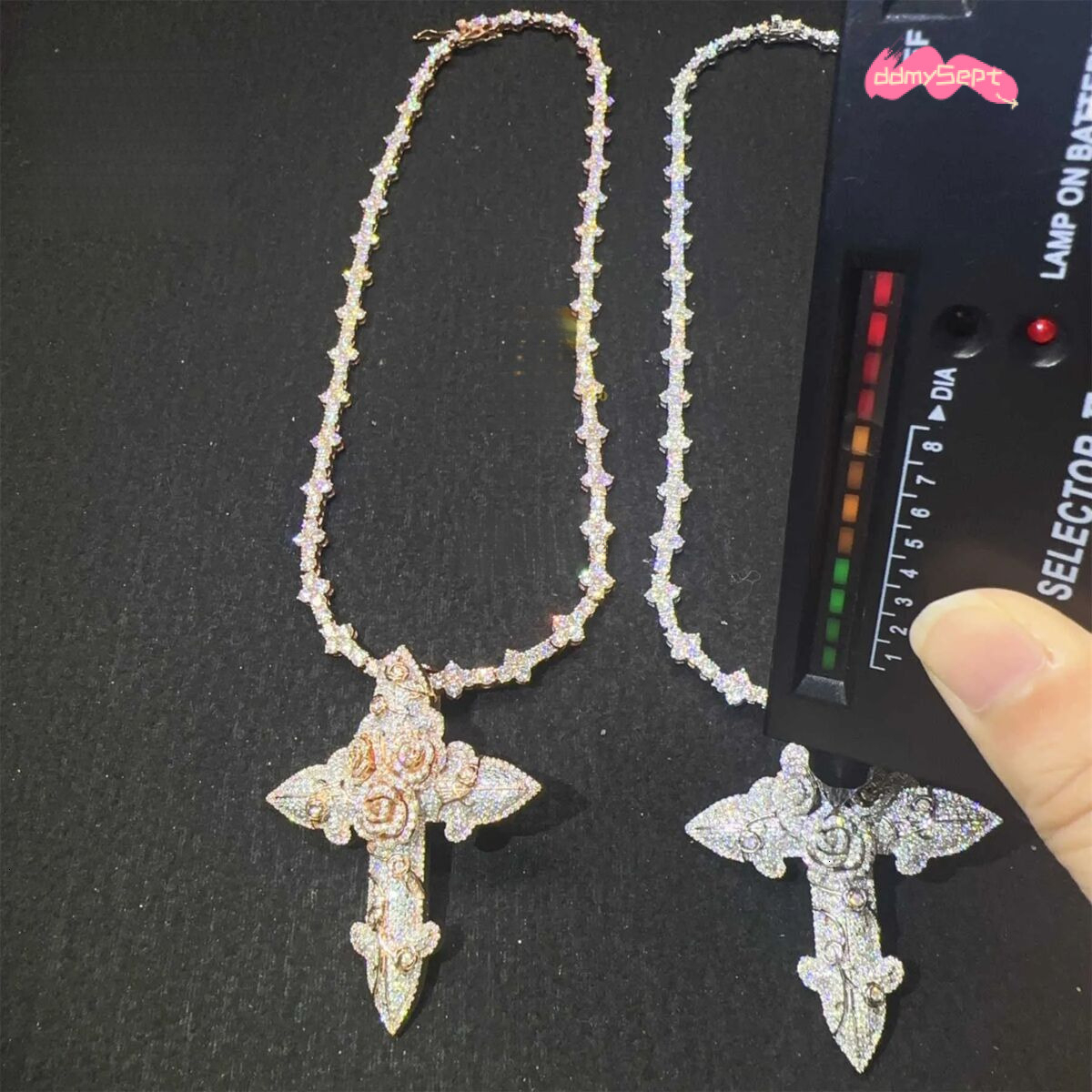 Fashion Man Jewelry Gold Color Hip Hop Dia Rose Flower Cross Pendant Necklace Set ddmysept