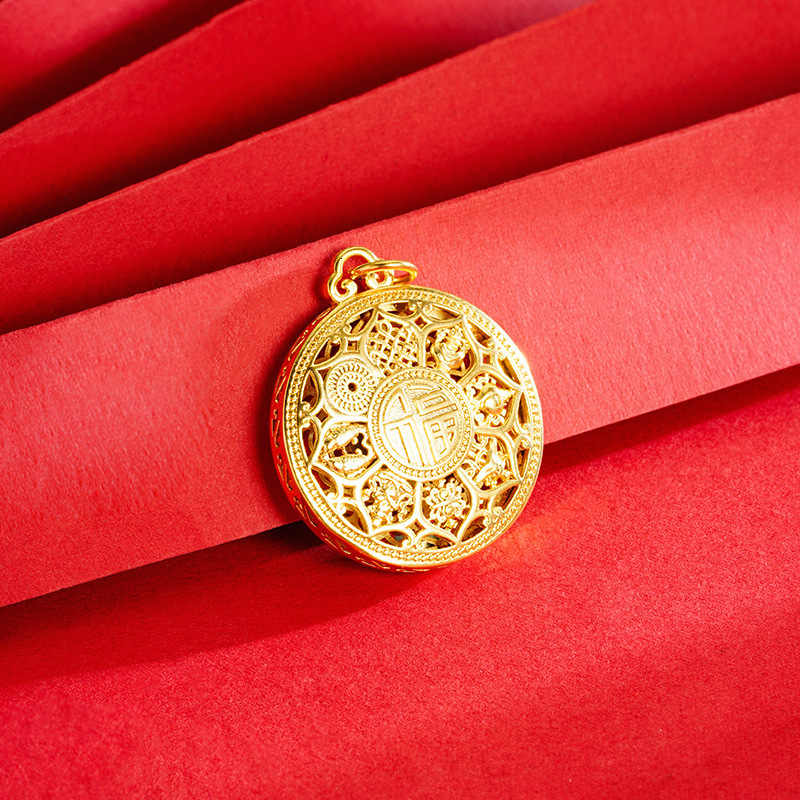Necklace, Eight Treasures Gold Hollow out Fortune Lotus Compass Jewelry