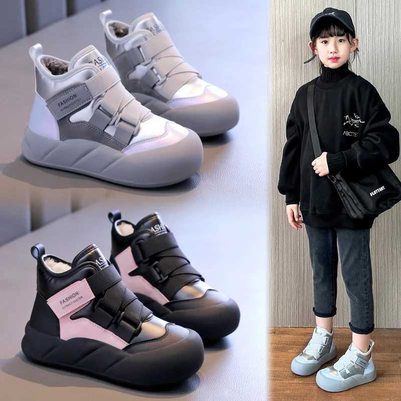 Teenager Girls Winter Boots PU Leather Waterproof Snow Boots For Girls Thick Warm Faux Fur Warm Cotton Shoes For KidsW251121