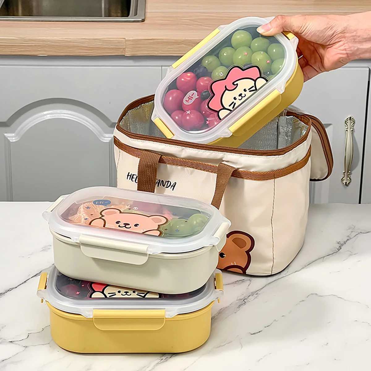 WORTHBUY 900ml 304 Stainless Steel Lunch Container Leak-proof Student Children Lunch Box Microwave Safe Portable Fruit Bento BoxM251121