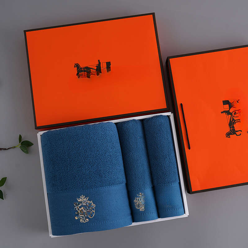 Pure Cotton Bath Towel Box Set Of Three Plain Face Towels Business Gift B2