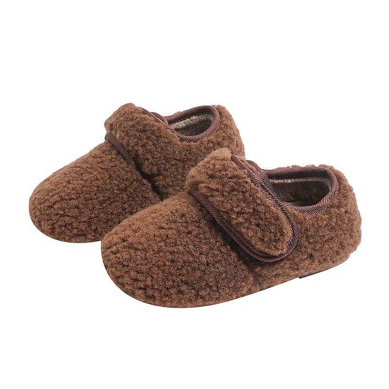 2025 Children Plush Shoes Winter New Girls Fashion Causal Cotton Shoes Solid Color Warm Outdoor Kids Soft Flat Shoes Hook LoopW251121