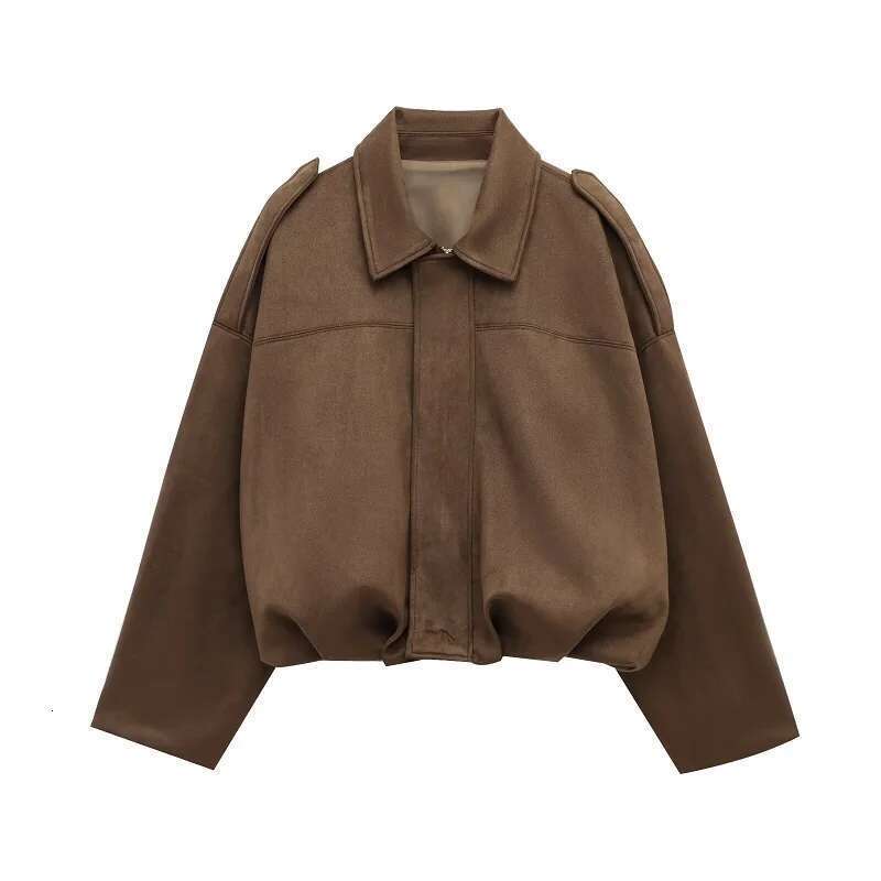 Designer Clothes TRAF 2025 Suede Bomber For Women Outerwears Oversized Jacket Woman Streetwear Zip Women's Coats Padded Varsity Jackets