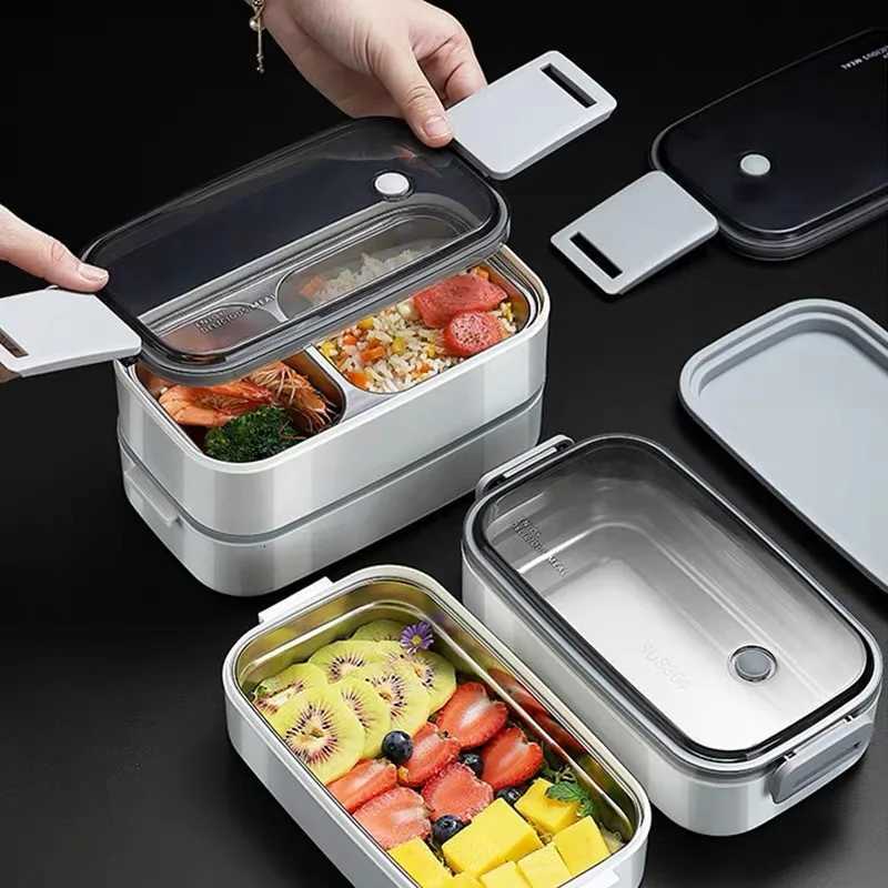 304 stainless steel lunch box for Adults Kids School Office 1/2 Layers Microwavable portable Grids bento Food Storage ContainersM251121