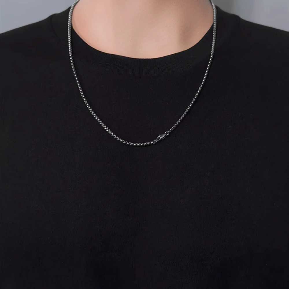 New 3mm TA1 Pure Titanium Rolo Box Chain Necklace Bracelet for Men Women Blue Gray Anti-Allergy Skin Friendly Square NecklaceXJ251121