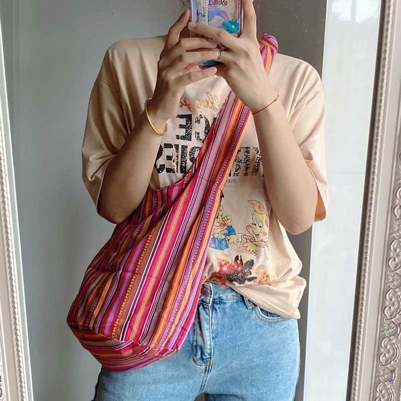 Contrast Color Printed Bohemian Ethnic Style Large Capacity Minimalist Womens Shoulder Crossbody Tote BagT251121