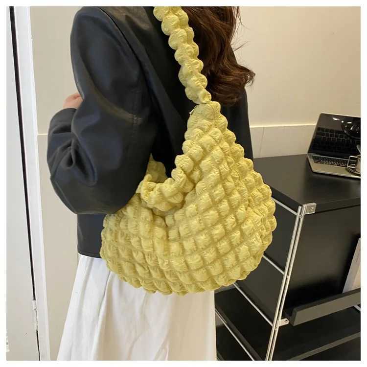 Wrinkled design embroidered plaid shoder bag underarm bag simple large capacity quilted tote bag for wen Y251121