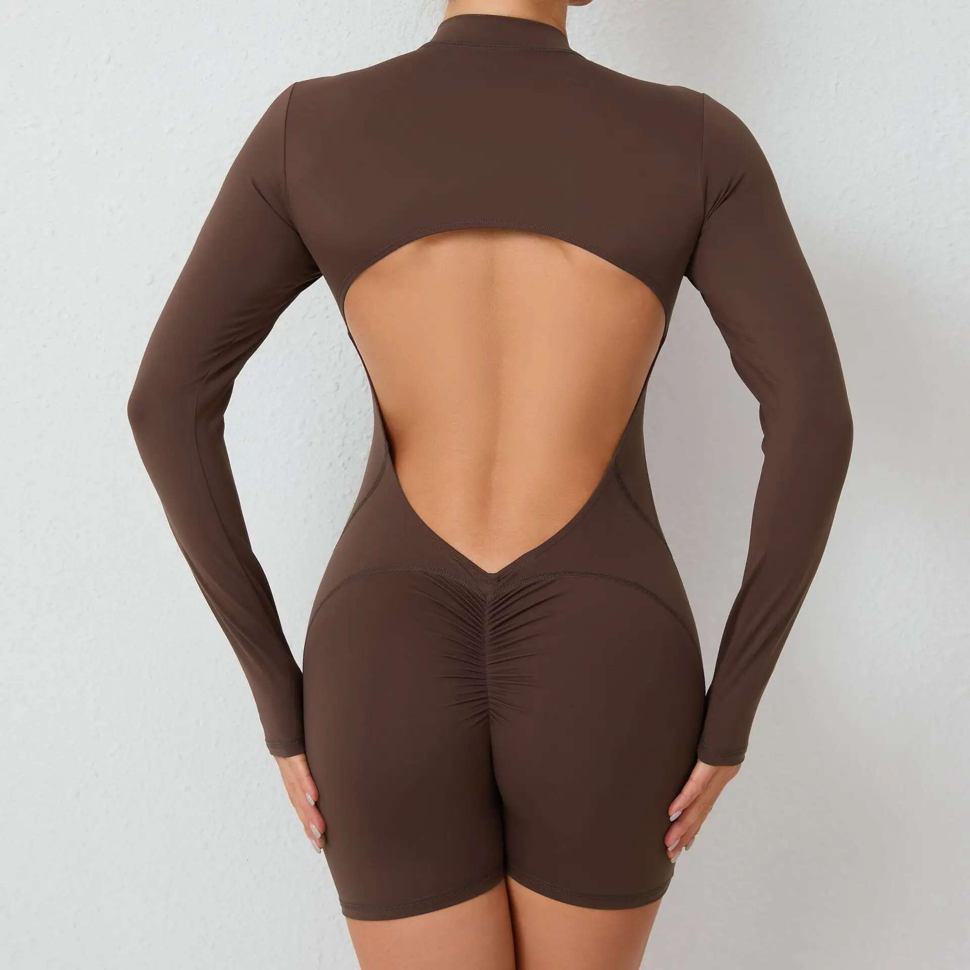2025--Hollowed-Out Back Half Zipper Onesie Each Hip Exercise Fiess Big Backless Quick Dry One-Piece Yoga Suit