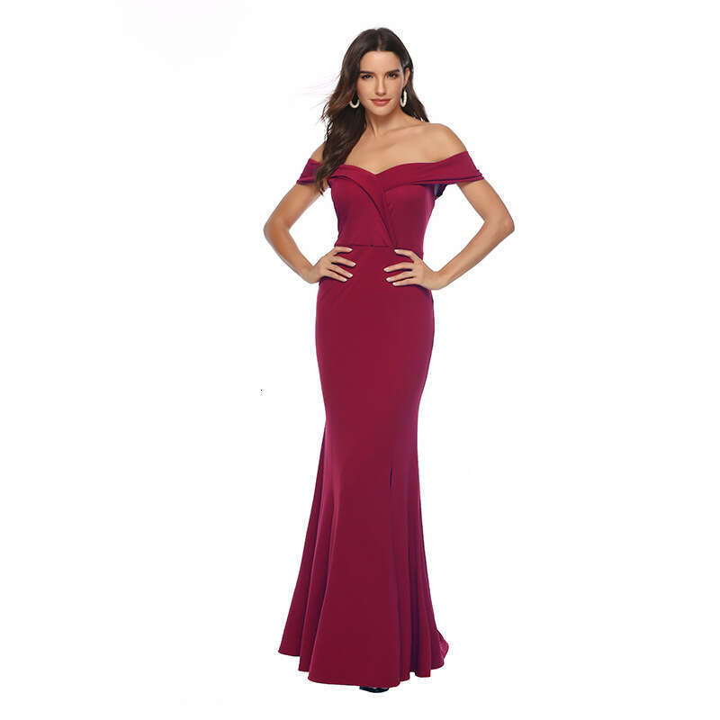 Women's Fashion European And American New V-Neck Slit Banquet Evening Gown Long Dress